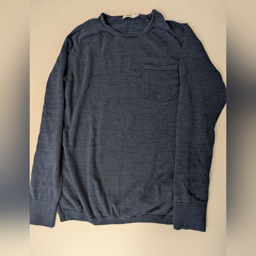 J LINDEBERG Mens Blue Knit Crewneck Pocket Sweater Size L Large Pullover Slub